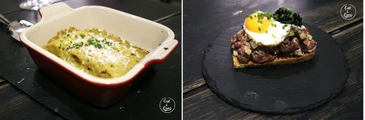 Canelones de pollo en pepitoria y Steak tartar con huevo de codorniz - Restaurante Triciclo - Madrid - Huertas